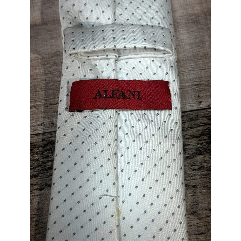 Alfani‎ White Men Tie Black Dots 100% Polyester